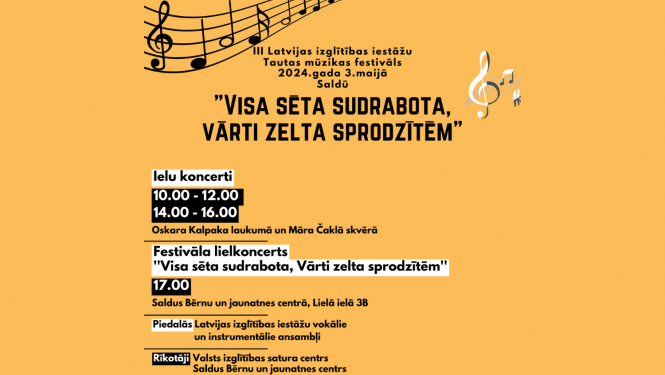 III Latvijas izglītības iestāžu Tautas mūzikas festivāls 2024.gada 3.maijā Saldū