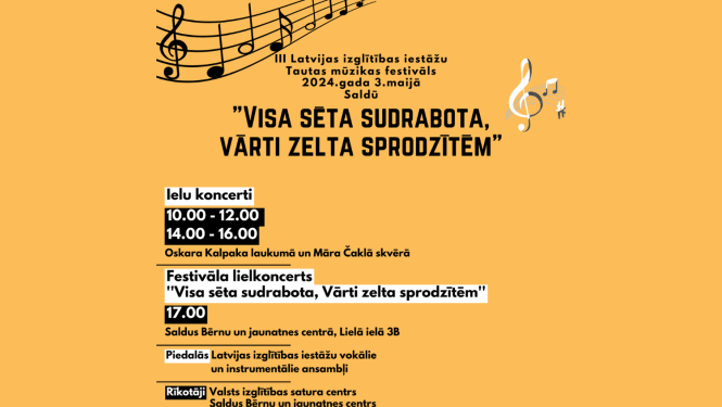 III Latvijas izglītības iestāžu Tautas mūzikas festivāls 2024.gada 3.maijā Saldū