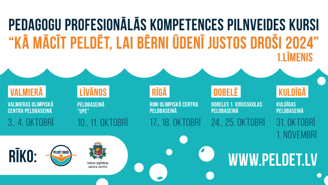 Pedagogu profesionālās kompetences pilnveides programma “Mācību satura īstenošana veselības un fiziskās aktivitātes mācību jomā peldēšana pamatizglītībā”