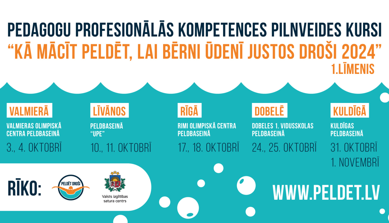 Pedagogu profesionālās kompetences pilnveides programma “Mācību satura īstenošana veselības un fiziskās aktivitātes mācību jomā peldēšana pamatizglītībā”