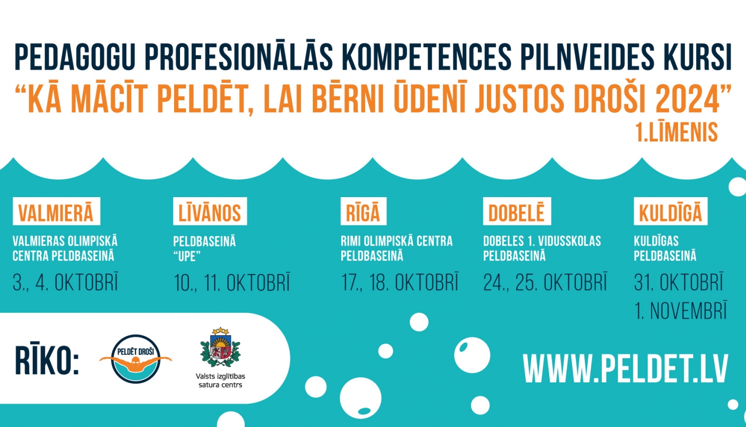 Pedagogu profesionālās kompetences pilnveides programma “Mācību satura īstenošana veselības un fiziskās aktivitātes mācību jomā peldēšana pamatizglītībā”