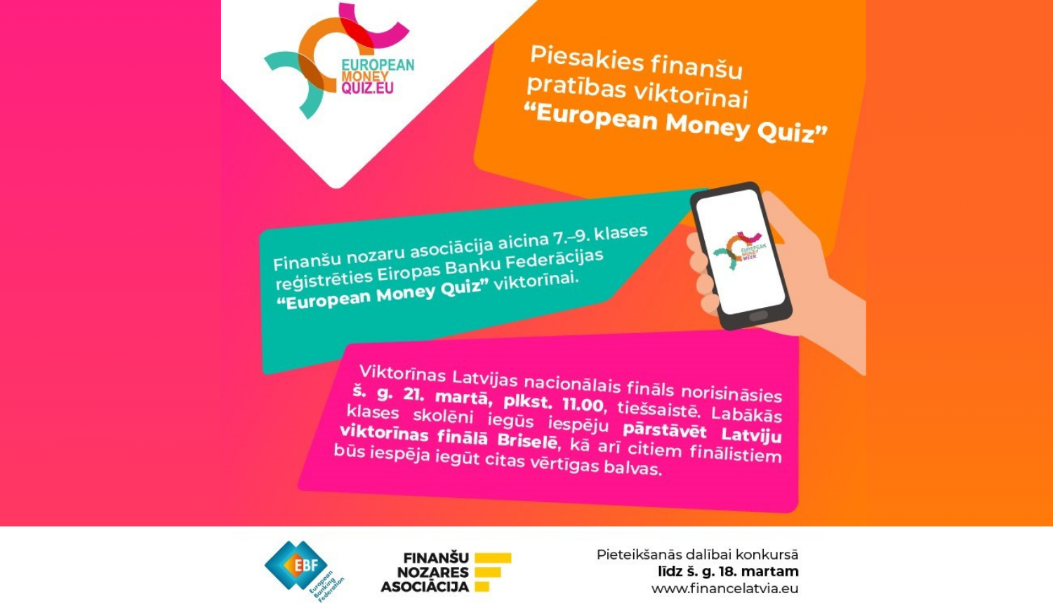 Informācija par pieteikšanos finanšu pratības viktorīnai "European Money Quiz" 